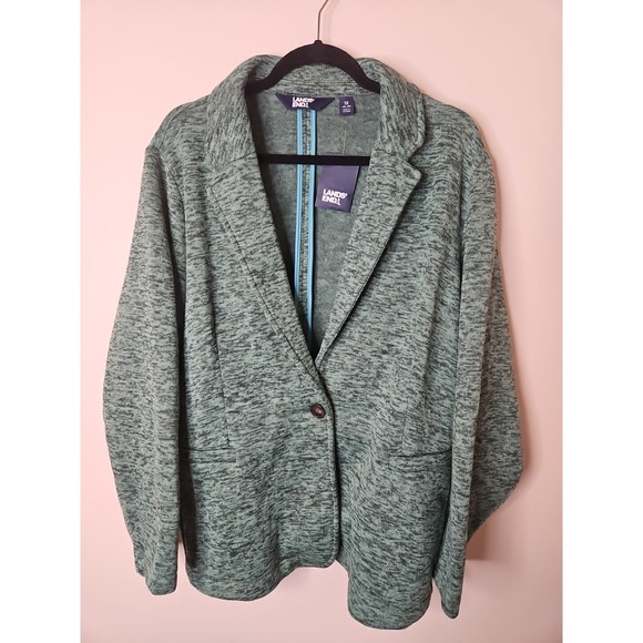 Lands End Blazer Women 1X Green Jacket Fleece Knit Classic Preppy Coastal Fun - Picture 16 of 16